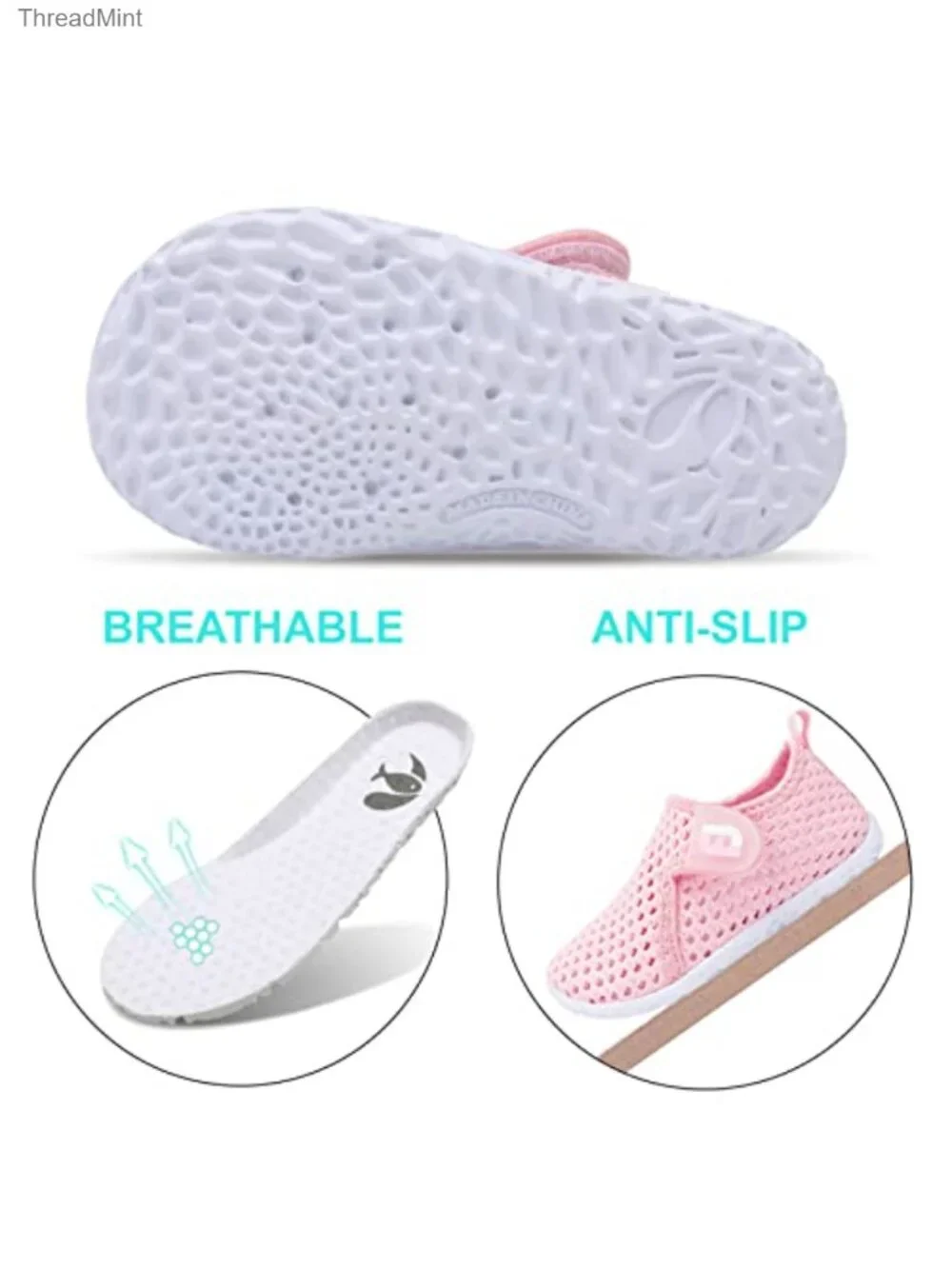 Toddler Water Shoes Slip On Hook & Loop Breathable Barefoot Sneakers